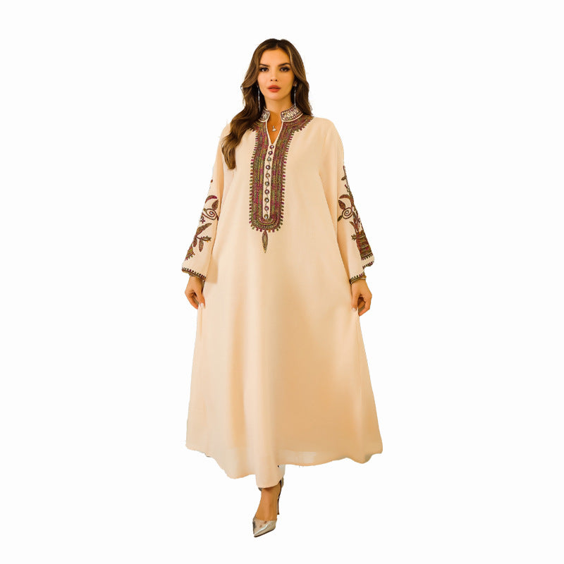 Middle East Muslim rope embroidered robe women's clothing Dubai Turkey abaya women's robe light luxury evening dress foreign trade