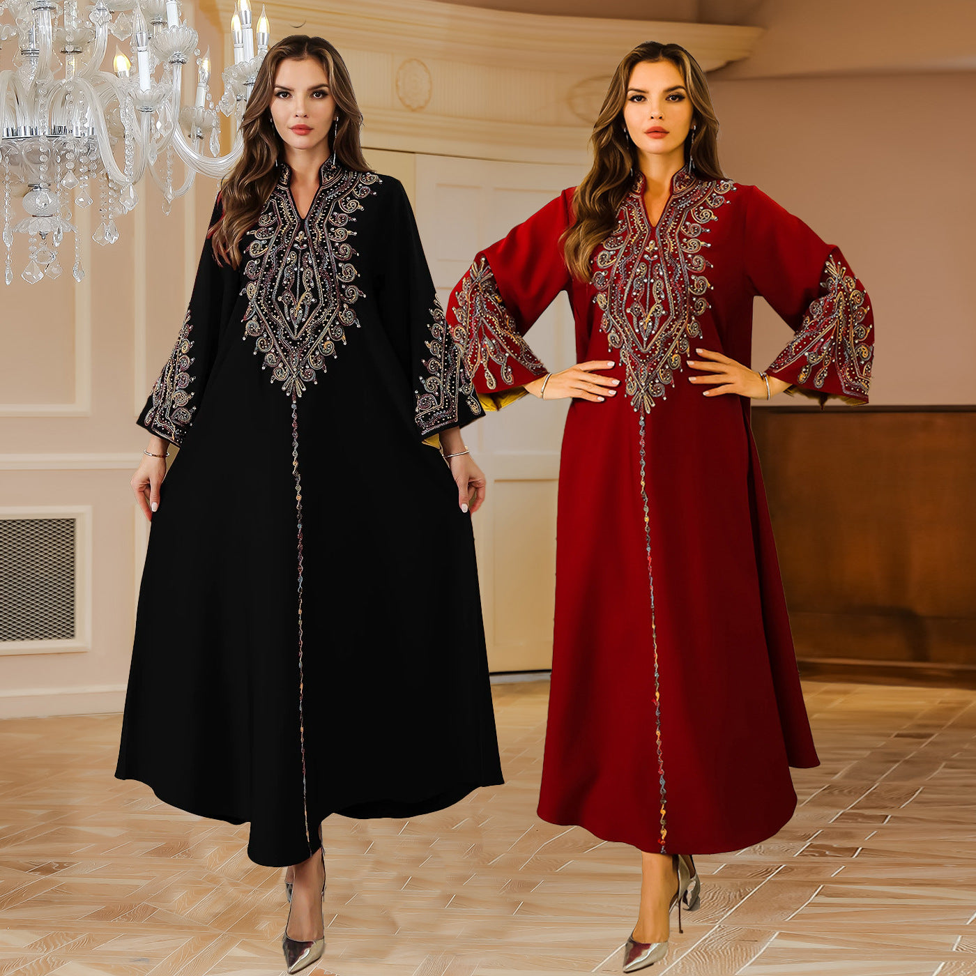 Middle East Muslim robe women's cross-border Dubai Amazon abaya rope embroidered women's robe wholesale foreign trade new