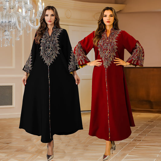 Middle East Muslim robe women's cross-border Dubai Amazon abaya rope embroidered women's robe wholesale foreign trade new