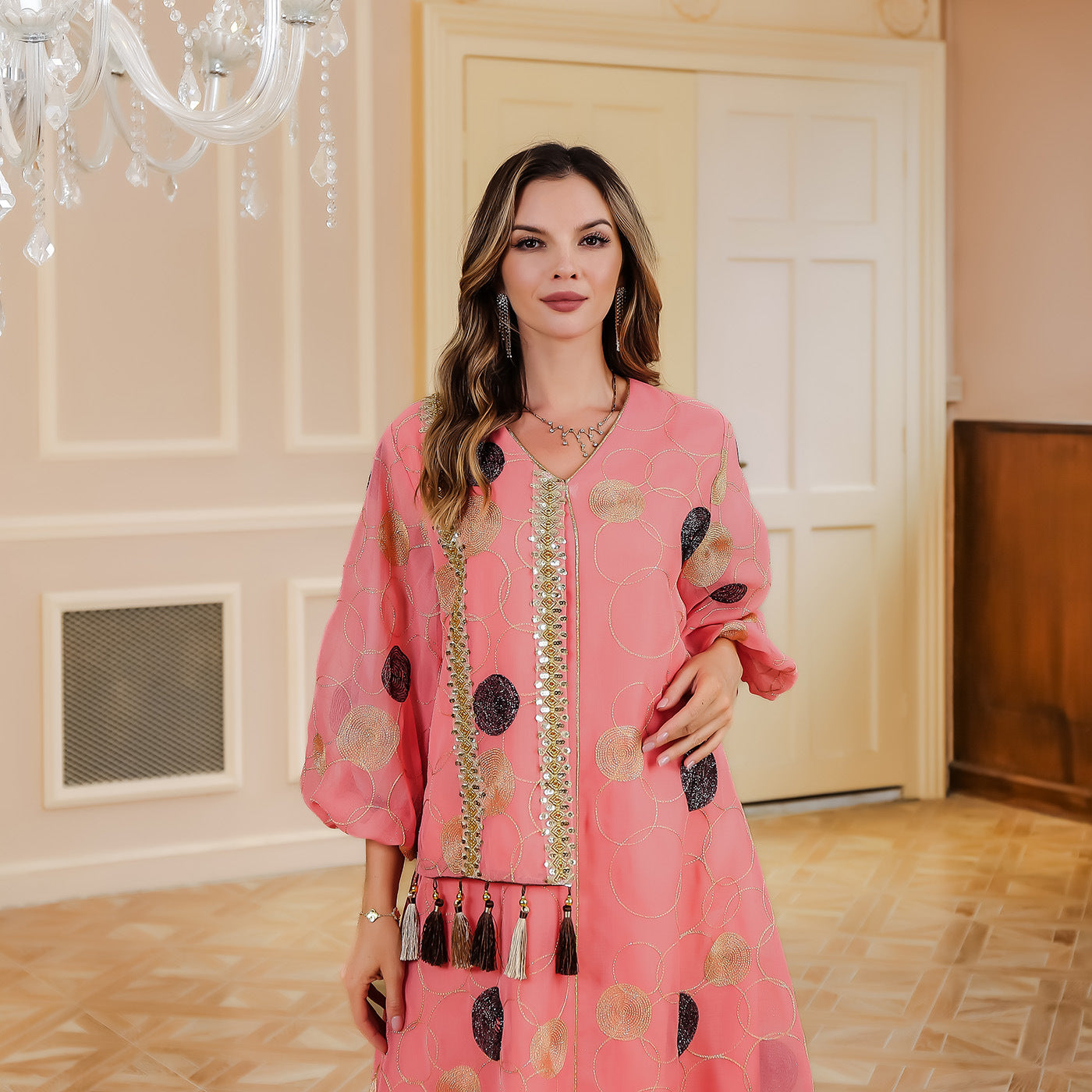 Cross-border Dubai women's robe sequined dress Middle East mousse robe women's clothing Dubai Turkey foreign trade clothing