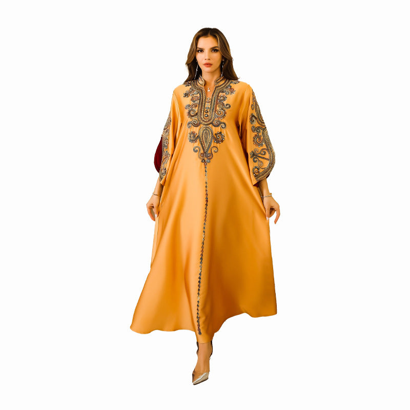 Middle East musilin women's clothing Arabia Saudi Arabia Dubai embroidered robe abaya rope embroidered dress foreign trade wholesale 