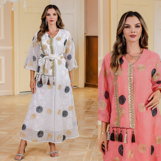 Cross-border Dubai women's robe sequined dress Middle East mousse robe women's clothing Dubai Turkey foreign trade clothing 