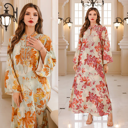 Middle East cross-border Muslim abaya summer robe dress printed long dress Dubai robe foreign trade wholesale 