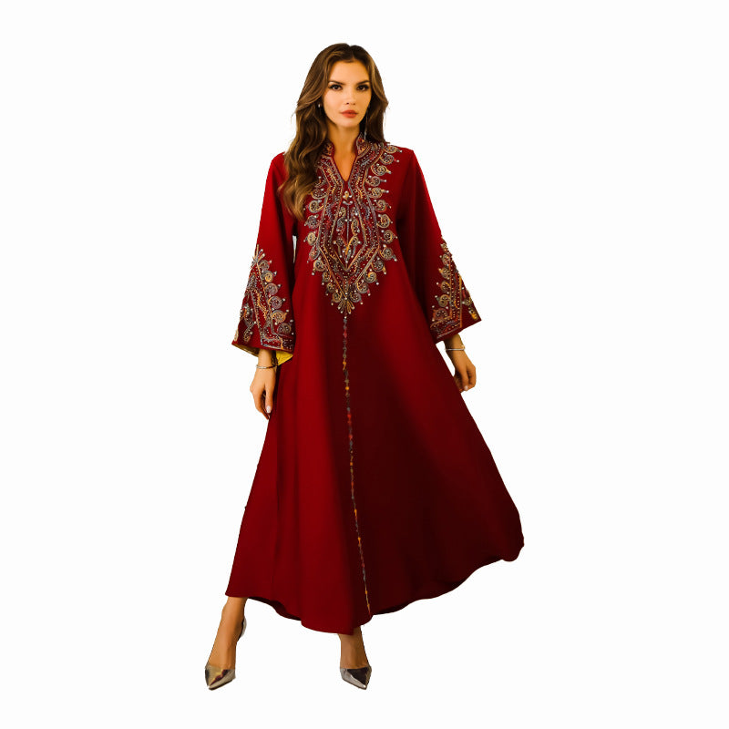 Middle East Muslim robe women's cross-border Dubai Amazon abaya rope embroidered women's robe wholesale foreign trade new 