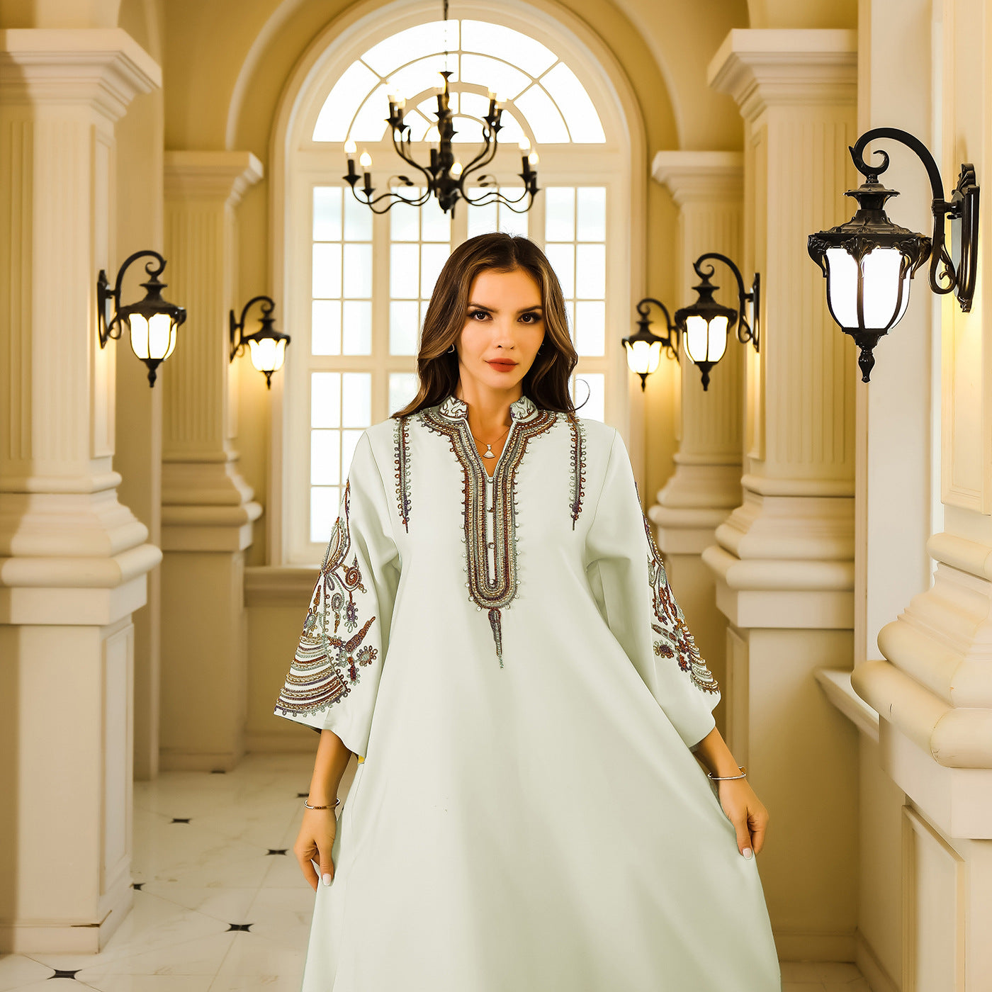 Abaya women's robe evening dress Dubai Turkey Middle East Muslim rope embroidered robe women's clothing foreign trade wholesale 