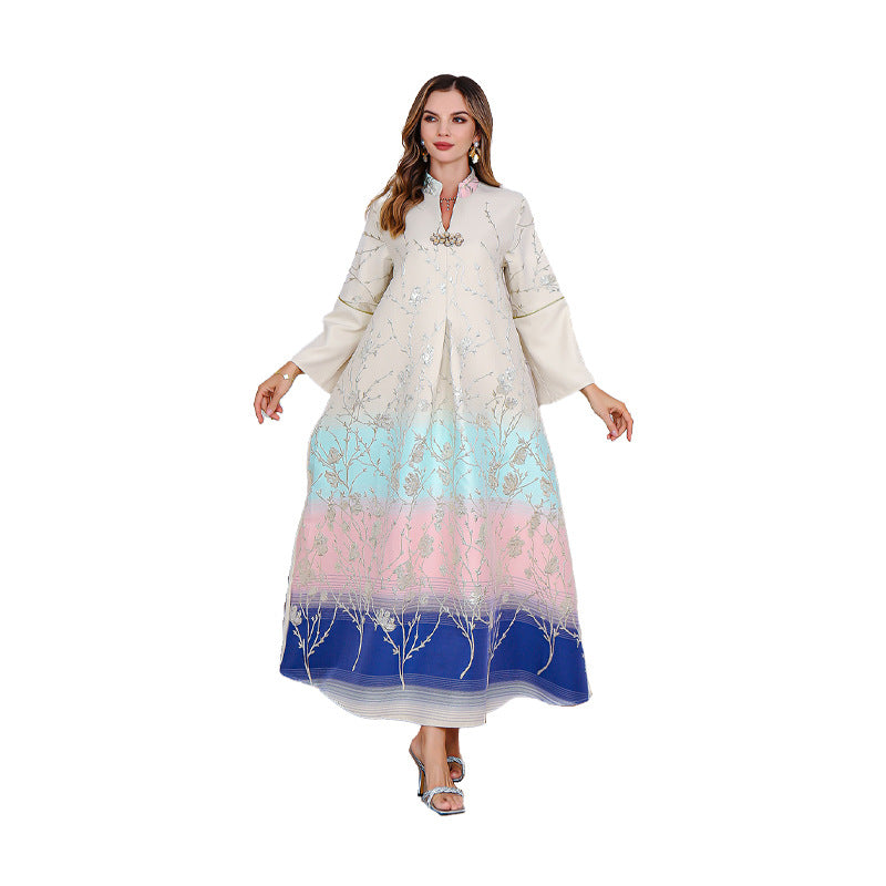 Middle east dubai muslim robe womenswear turkey abaya fashion embroidery gradual change ladies robe dress 