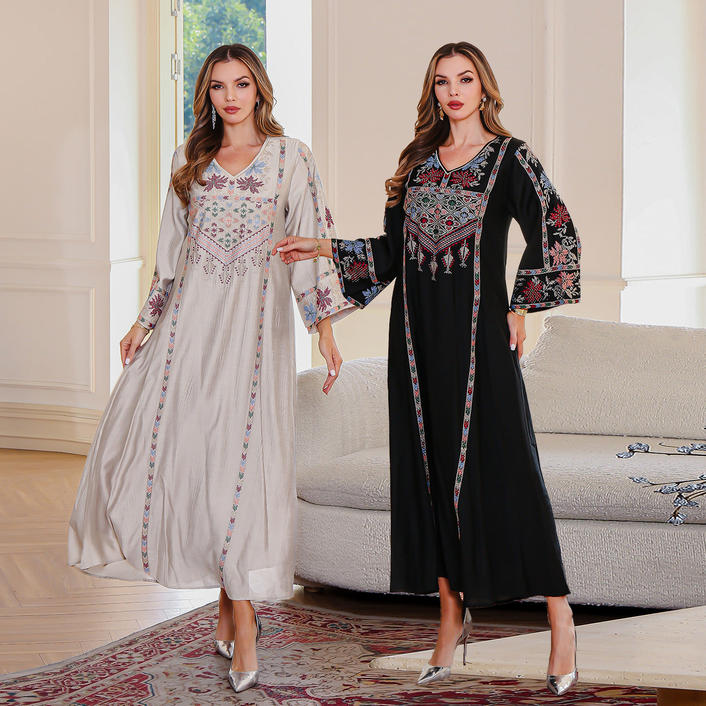 Muslim elegant dress Middle Eastern women's clothes abaya embroidered robe Dubai women's wholesale 