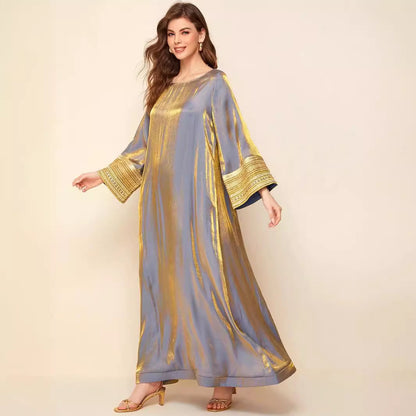 Middle East Arabic Dress European and American Glitter Long Dress Large Size Gold Luxury