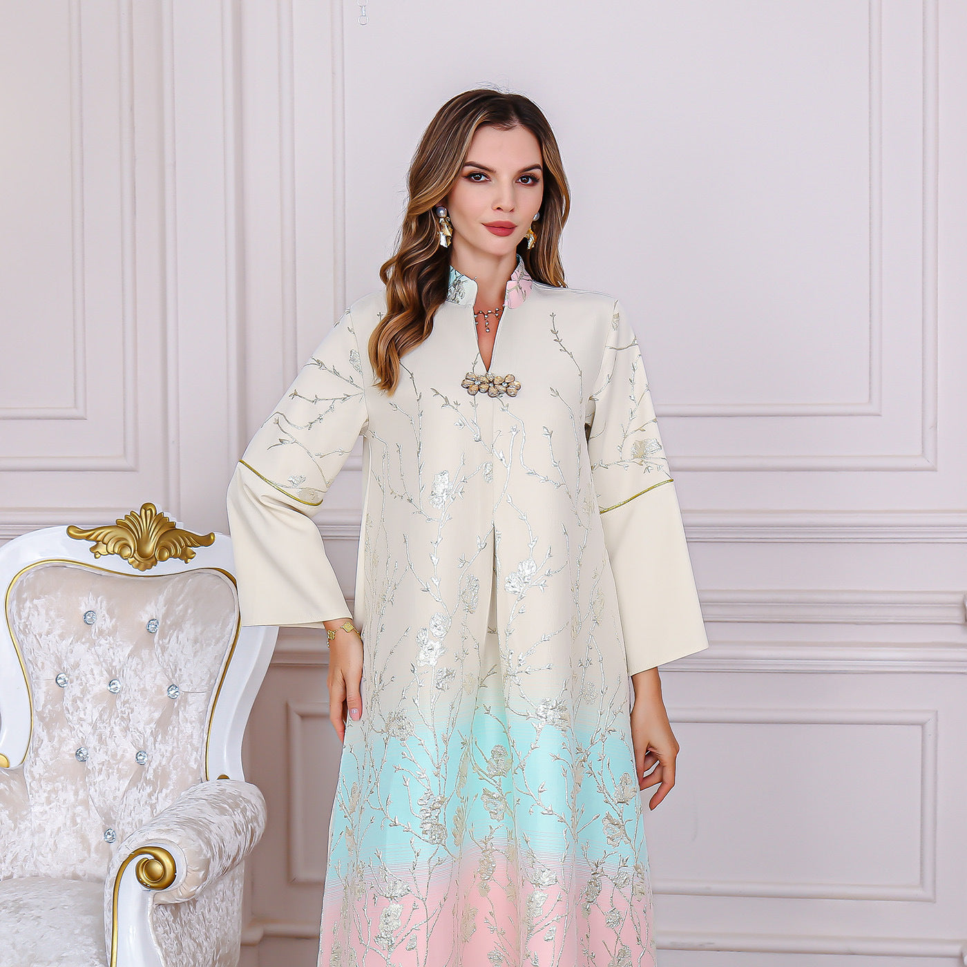 Middle east dubai muslim robe womenswear turkey abaya fashion embroidery gradual change ladies robe dress 