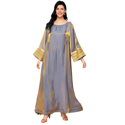 Middle East Arabic Dress European and American Glitter Long Dress Large Size Gold Luxury